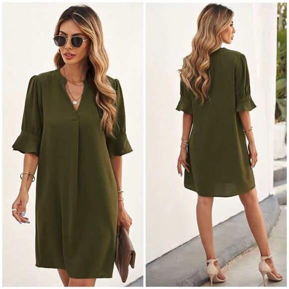 Amazon Essentials Dresses & Skirts - (Sold) NWOT Amazon Notched Neck Flounce Sleeve Tunic Dress Size XL
